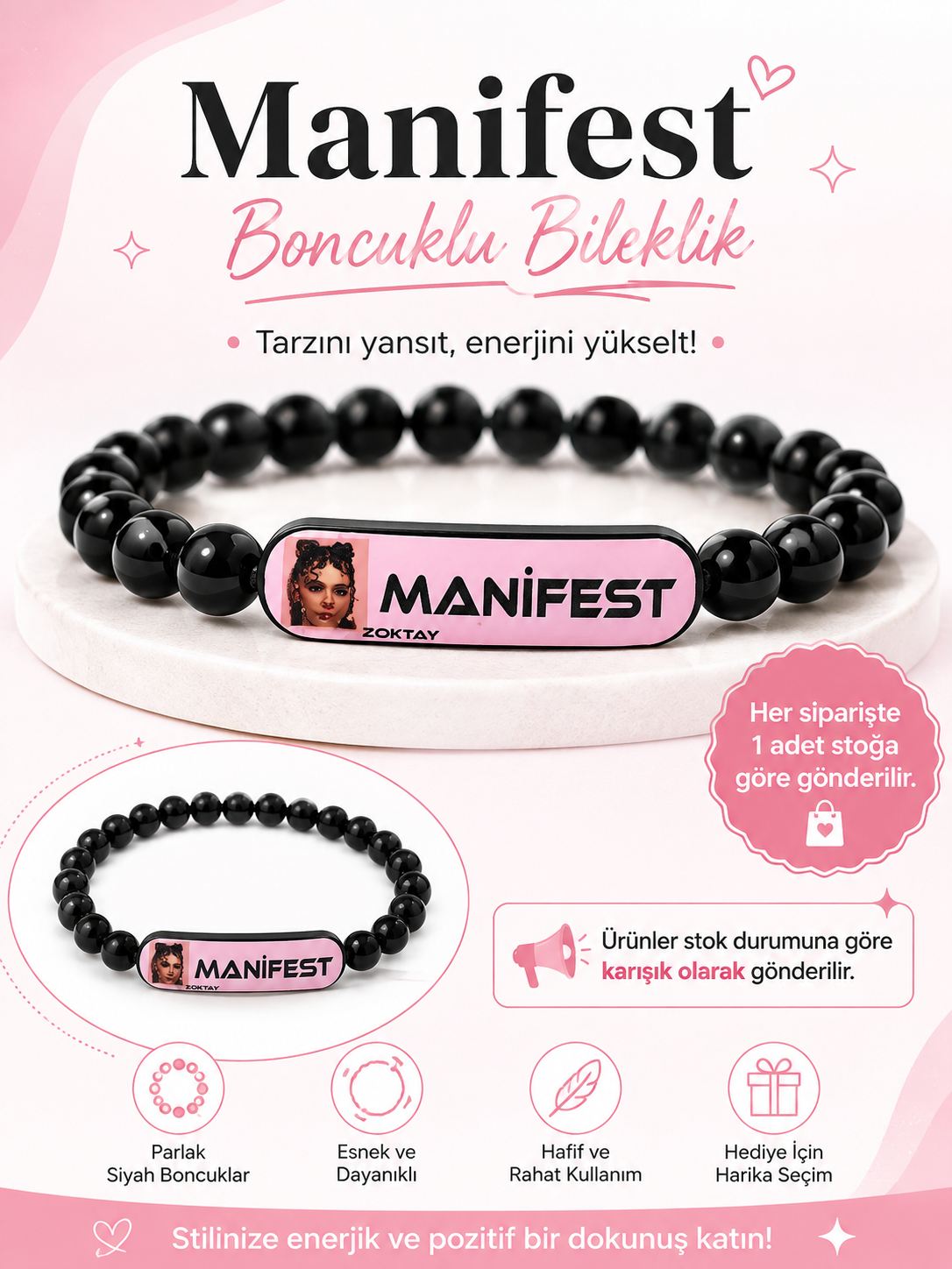 Manifest Boncuklu Bileklik – Karışık Karakter Desenli Esnek Bileklik 1 Adet Stok Duruma Göre Gönderilir